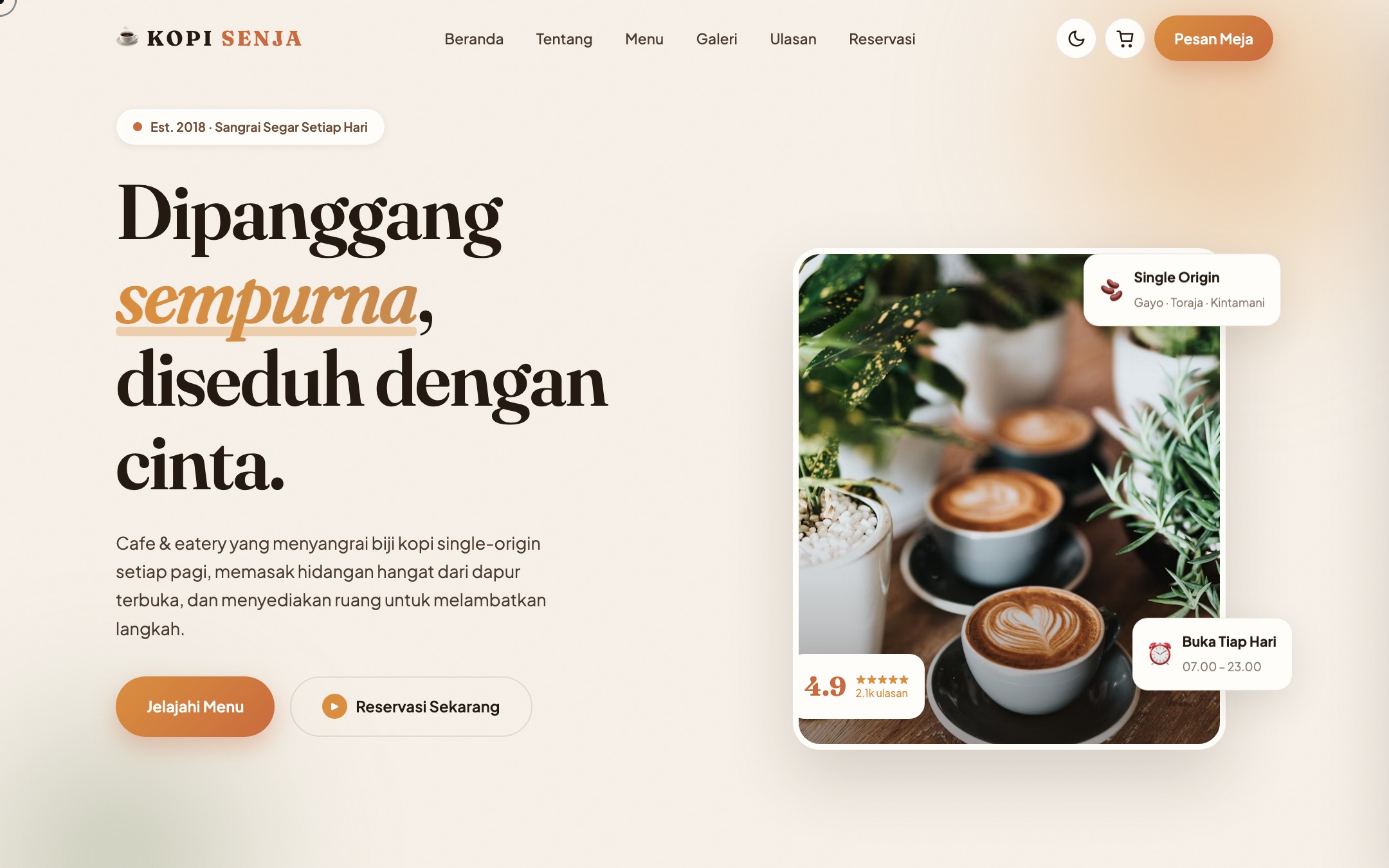 Kopi Senja cafe site screenshot