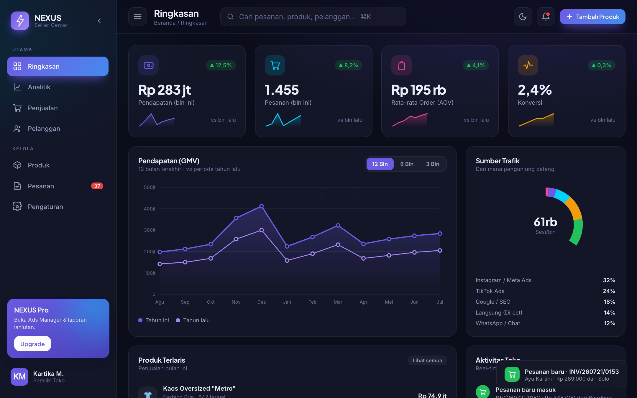 NEXUS Seller Center screenshot
